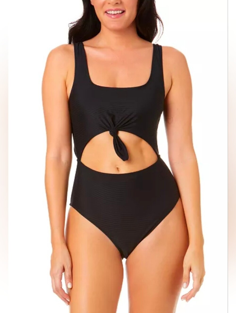 Salt + Cove | Ribbed Knot-Front One Piece Swimsuit Size XL In Black